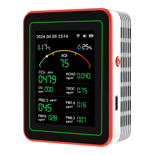 Air quality monitor-10 tests|Built-in multiple high-precision sensors|2.8' ultra-clear color screen|Wi-Fi smart connection|Ultra-long battery life
