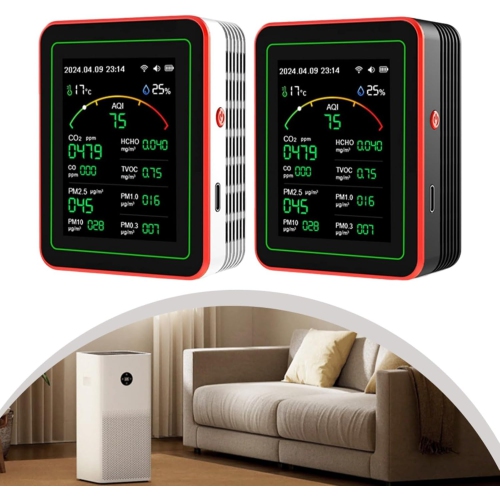 Air quality monitor-10 tests|Built-in multiple high-precision sensors|2.8' ultra-clear color screen|Wi-Fi smart connection|Ultra-long battery life