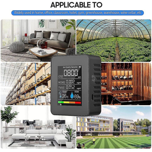 Smart Home 5-in-1 Air Quality Monitor - Detects formaldehyde, carbon dioxide, TVOC, temperature, humidity, color TFT LCD screen, USB charging, indoor