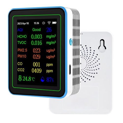 GREEN SCENIC  Smart 12-In-1 Air Quality Detector - Detects Formaldehyde, Carbon Dioxide, Pm2.5, Co, Tvoc, Wall-Mounted Design, Wifi Connection, App