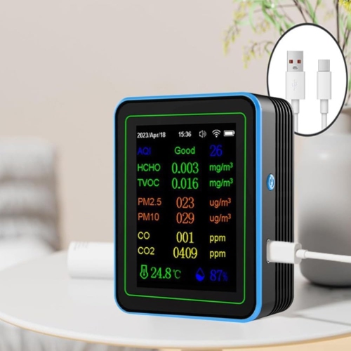 Smart 12-in-1 Air Quality Detector - Detects Formaldehyde, Carbon Dioxide, PM2.5, CO, TVOC, Wall-mounted Design, WiFi Connection, App Control, Type-C