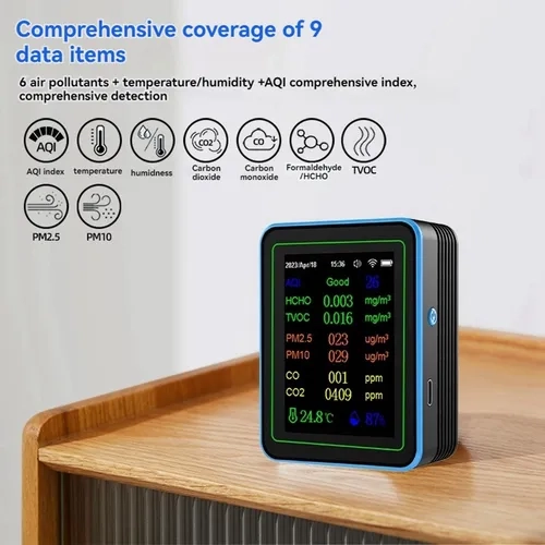 Smart 12-in-1 Air Quality Detector - Detects Formaldehyde, Carbon Dioxide, PM2.5, CO, TVOC, Wall-mounted Design, WiFi Connection, App Control, Type-C