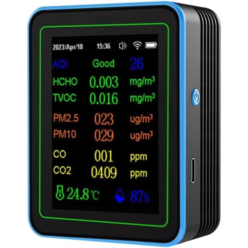 Smart 12-in-1 Air Quality Detector - Detects Formaldehyde, Carbon Dioxide, PM2.5, CO, TVOC, Wall-mounted Design, WiFi Connection, App Control, Type-C