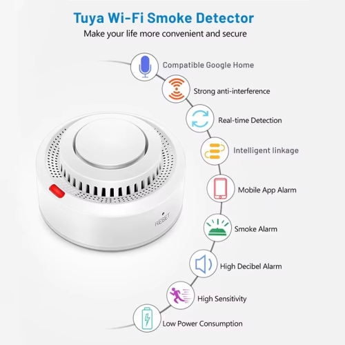 WiFi smoke detector, 85 decibel alarm, fire smart smoke detector, WiFi fireproof home security alarm, high sensitivity, detection range 20 square