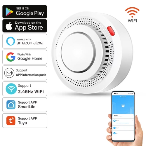 WiFi smoke detector, 85 decibel alarm, fire smart smoke detector, WiFi fireproof home security alarm, high sensitivity, detection range 20 square