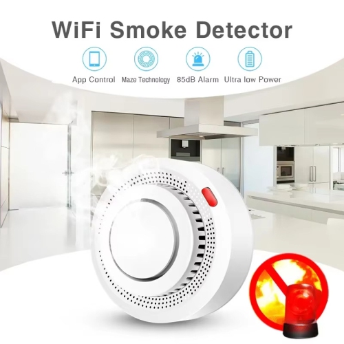 WiFi smoke detector, 85 decibel alarm, fire smart smoke detector, WiFi fireproof home security alarm, high sensitivity, detection range 20 square