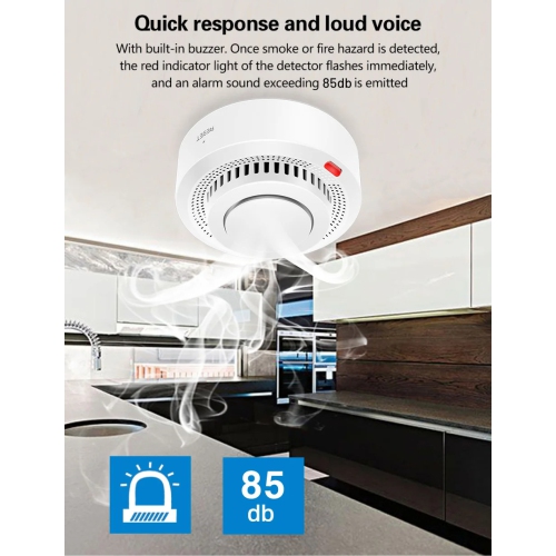 WiFi smoke detector, 85 decibel alarm, fire smart smoke detector, WiFi fireproof home security alarm, high sensitivity, detection range 20 square
