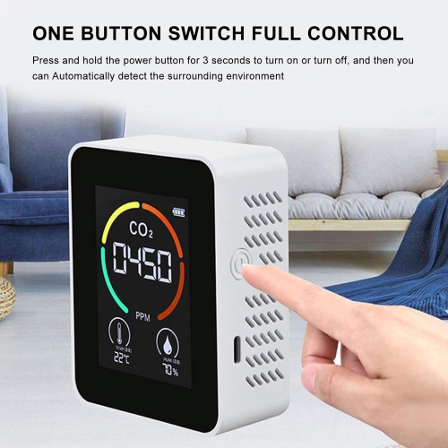 2.8" Large Mirror Screen Portable Air Quality Monitor - Detects CO2, Temperature & Humidity, Rechargeable 1200mAh Battery, Ideal for Home, Office,