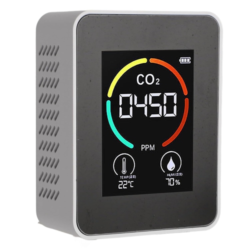 2.8" Large Mirror Screen Portable Air Quality Monitor - Detects CO2, Temperature & Humidity, Rechargeable 1200mAh Battery, Ideal for Home, Office,