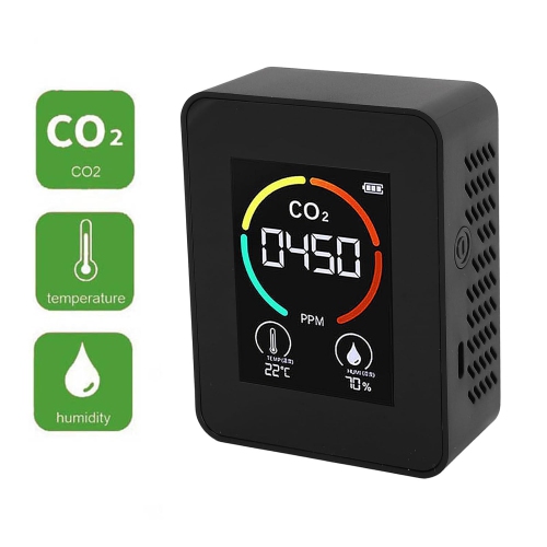 Moniteur portatif de qualité de l'air – grand écran miroir de 2,8 po, détecte le CO2, la température et l'humidité, pile 1200 mAh