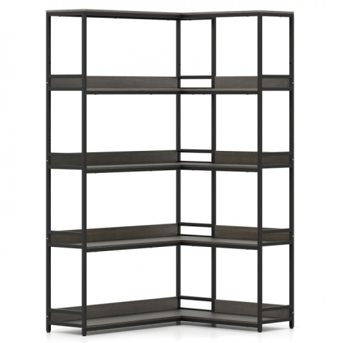 5-Tier Corner Bookshelf, L-Shaped Bookcase with Metal Frame for Home or Office