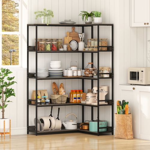 5-Tier Corner Bookshelf, L-Shaped Bookcase with Metal Frame for Home or Office
