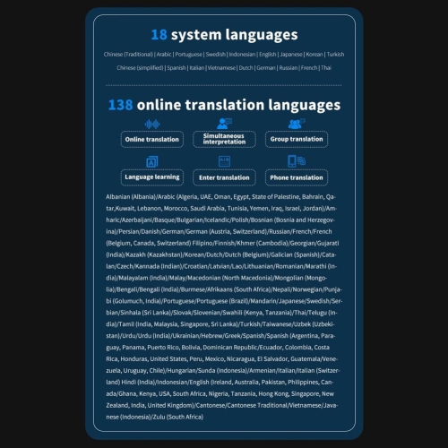 4.5-inch large screen smart translator, portable audio translator, supports 138 languages, 19 offline real-time chat