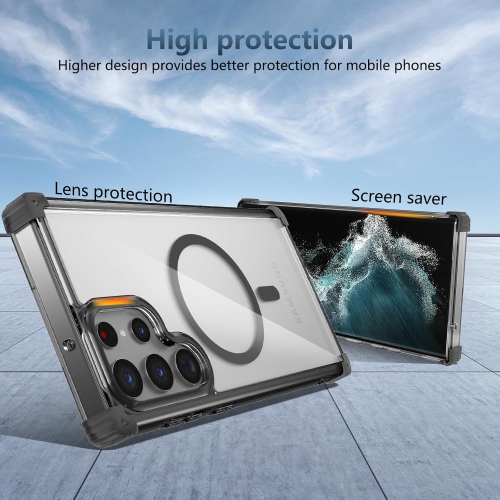Transparent magnetic mobile phone case Samsung S24 Ultra cover four corners anti-fall protective cover, ultra-thin shockproof mobile phone case -
