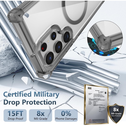 Transparent magnetic mobile phone case Samsung S25 Ultra cover four corners anti-drop protective cover, ultra-thin shockproof mobile phone protective