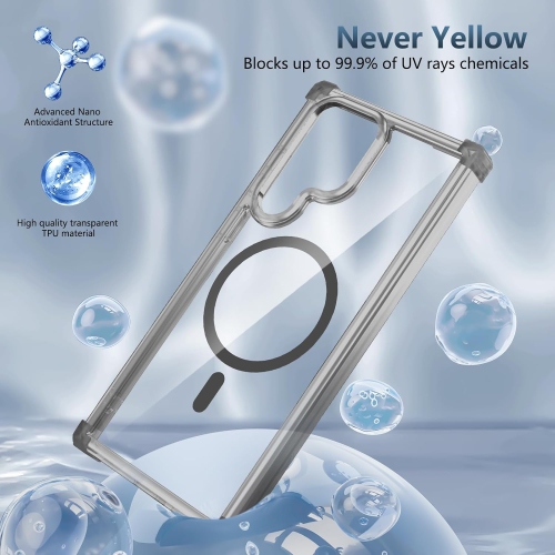 Transparent magnetic mobile phone case Samsung S25 Ultra cover four corners anti-drop protective cover, ultra-thin shockproof mobile phone protective