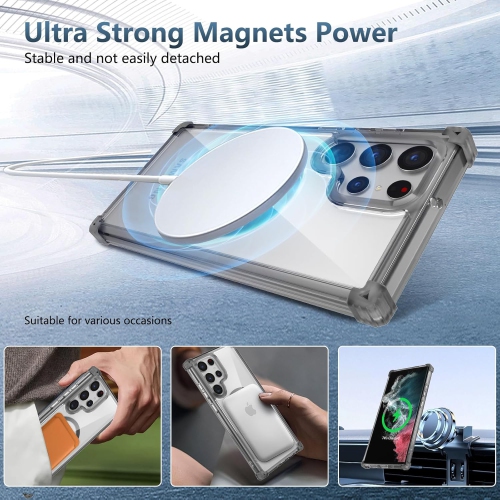 Transparent magnetic mobile phone case Samsung S25 Ultra cover four corners anti-drop protective cover, ultra-thin shockproof mobile phone protective