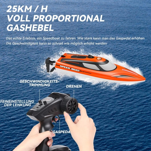 Bateau télécommandé, jouet électrique pour enfants, lumière étanche et anti-retournement, hors-bord à vitesse élevée de 2,4 G 25&nbsp;km/H, adapté