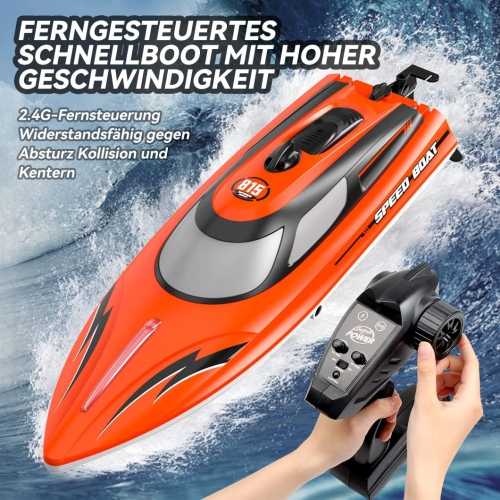 Bateau télécommandé, jouet électrique pour enfants, lumière étanche et anti-retournement, hors-bord à vitesse élevée de 2,4 G 25&nbsp;km/H, adapté