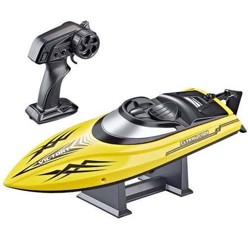Bateau télécommandé, bateau-jouet aquatique, bateau-jouet de 2,4 GHz à commande rapide télécommandé haute vitesse avec lumière - jaune