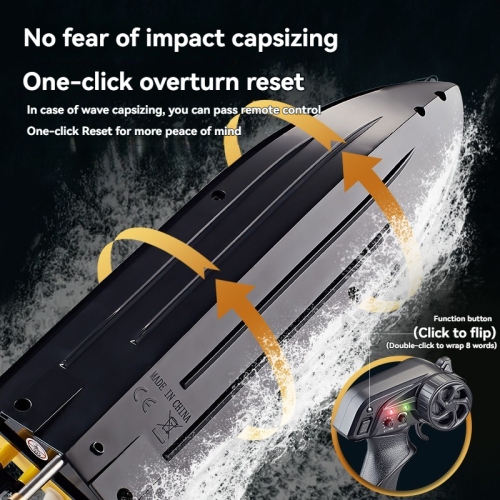 Bateau télécommandé, bateau-jouet aquatique, bateau-jouet de 2,4 GHz à commande rapide télécommandé haute vitesse avec lumière - jaune