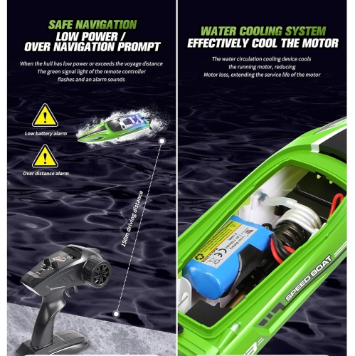 Bateau téléguidé 2.4G Jouets à eau électriques pour enfants avec lumières Bateau haute vitesse télécommandé, équipé d'une batterie 1100&nbsp;mAh,