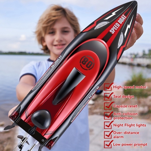 Smart remote-controlled speedboat, top speed 25KM | One-touch flip without jamming | Waterproof low-battery alarm | Colorful lights, night navigation