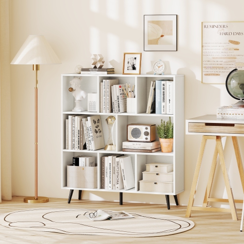 8-Cube Bookcase with 5 Tapered Metal Legs for Living Room or Office