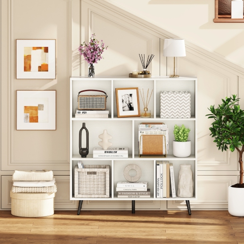 8-Cube Bookcase with 5 Tapered Metal Legs for Living Room or Office