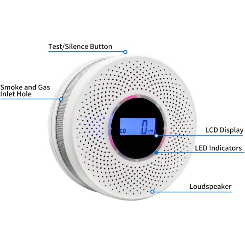 Smoke Detector Carbon Monoxide Detector Combo with Digital Display and Sound Light Alarm, 2-in-1 Smoke & CO Alarm with Battery Operated for Home,