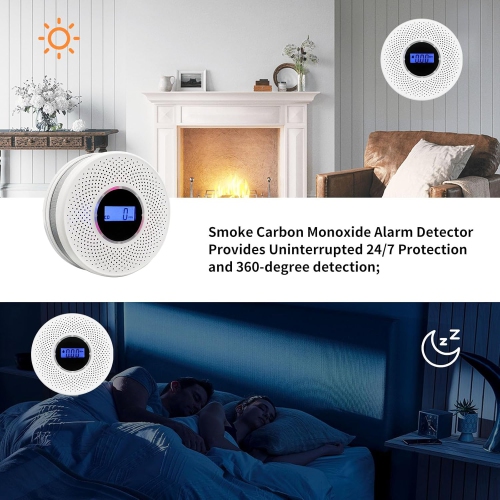 Smoke Detector Carbon Monoxide Detector Combo with Digital Display and Sound Light Alarm, 2-in-1 Smoke & CO Alarm with Battery Operated for Home,