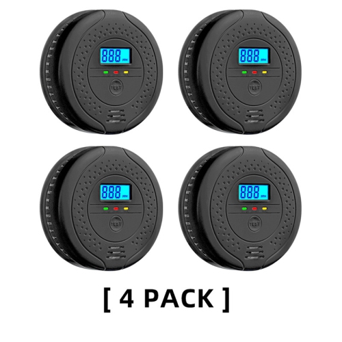 Digital Carbon Monoxide Detector Bold Alarm Alarm Sensor Visual Alarm Gas Alarm Sensor Gas Monitoring Monitor Black 4 pack