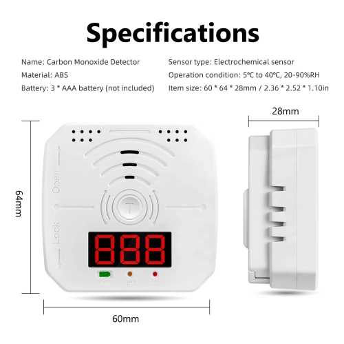 Carbon Monoxide Detector with LED Digital Display and Loud Alarm, CO Alarm is Accurate and Easy to Read for Home Use 3 pack
