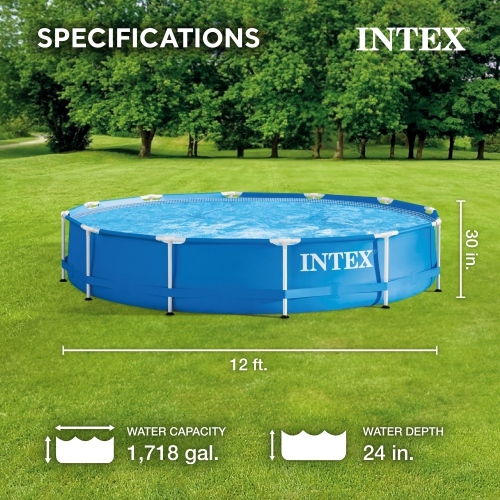 Piscine hors terre à cadre en métal de 12 x 2,5 pi d'Intex avec filtre et accessoires