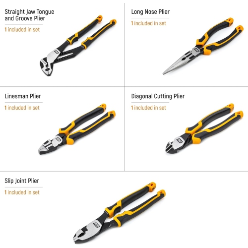 GEARWRENCH 5 Piece Pitbull Cushion Grip Pliers Set in Foam Storage Tray - GWMSPLR01