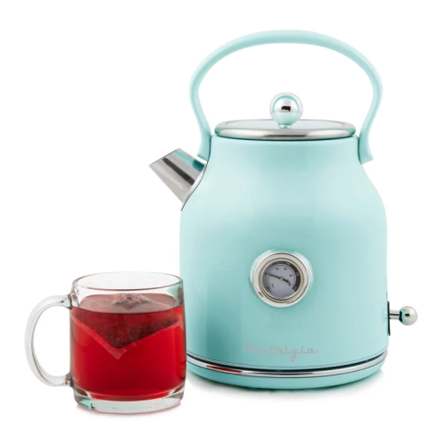 Retro Stainless Steel Electric Tea and Water Kettle, Aqua