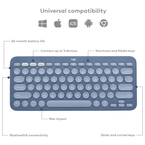 Logitech K380 Multi-Device Bluetooth Wireless Keyboard – Blueberry