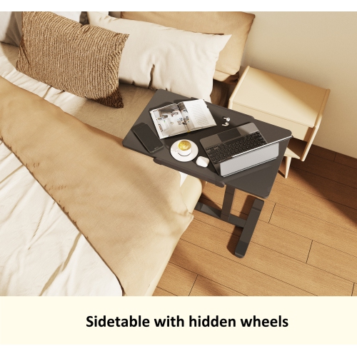 Uplite Height Adjustable Overbed Laptop Desk with Wheels, Rolling Bedside Tray for Office, Hospitable & Home Use - Tilting Sit Stand Desk Cart