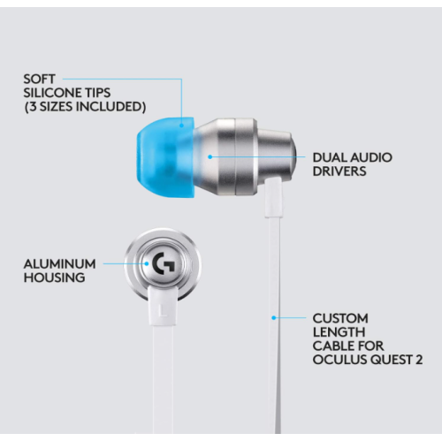 Logitech G333 VR Gaming Earphones for Oculus Quest 2 - Oculus Ready - Custom-length Cable and Straps - Dual Driver Audio Designed for Gaming