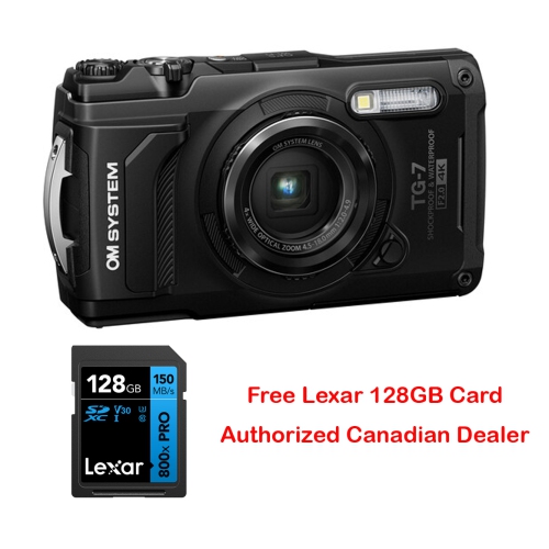 OM System TG-7 Black Tough Shockproof Waterproof Camera with BONUS 128GB Card