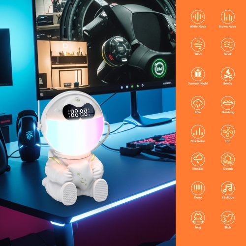 Astronaut Kids Sunrise Alarm Clock, 7 Dimmable Light Wake Clock for Teens, White Noise Bluetooth Speaker with 9 Soothing Sounds, Best Modern Alarm