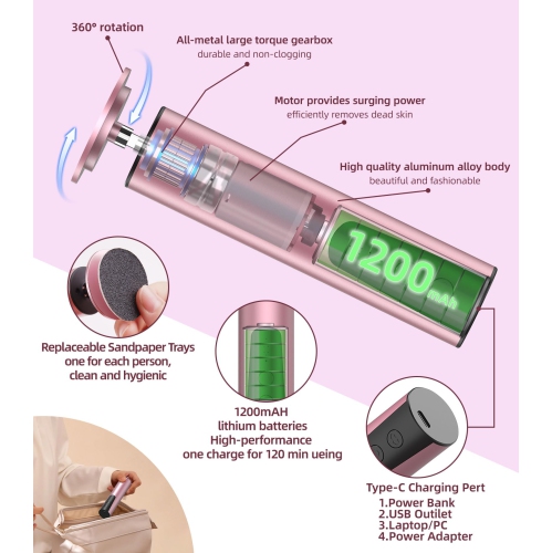 Wireless Electric Foot Callus Remover, 2 in 1 Rechargeable Electric Foot Sander with Sandpaper Disk , Callus Remover for Feet for Dead Skin