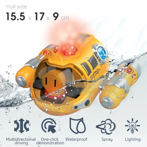 2.4GHz Remote Control Motorboat Waterproof, Mini RC Boat with Spray Water Pump and Led Lights Lakes & Swimming Pool Toys-Yellow
