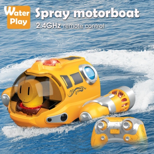 2.4GHz Remote Control Motorboat Waterproof, Mini RC Boat with Spray Water Pump and Led Lights Lakes & Swimming Pool Toys-Yellow