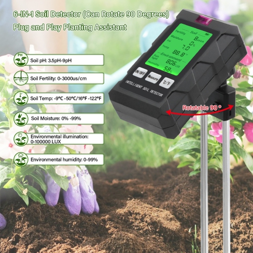 6 in1 Moisture Sunlight PH Meter Temperature Humidity Soil fertility Garden Plants Flowers Moist Tester Soil Moisture Sensor