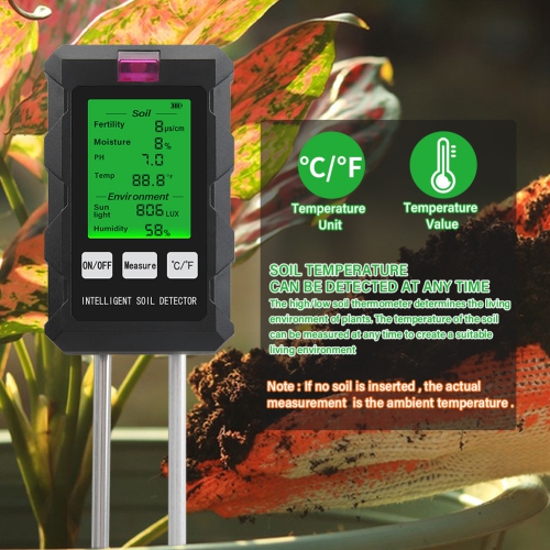 6 in1 Moisture Sunlight PH Meter Temperature Humidity Soil fertility Garden Plants Flowers Moist Tester Soil Moisture Sensor
