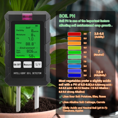 6 in1 Moisture Sunlight PH Meter Temperature Humidity Soil fertility Garden Plants Flowers Moist Tester Soil Moisture Sensor