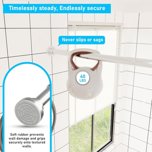 Tringle de douche robuste à tension de 1&nbsp;po de diamètre, tringles de rideau de douche réglables à 32 61&nbsp;po, antidérapantes, antirouille,