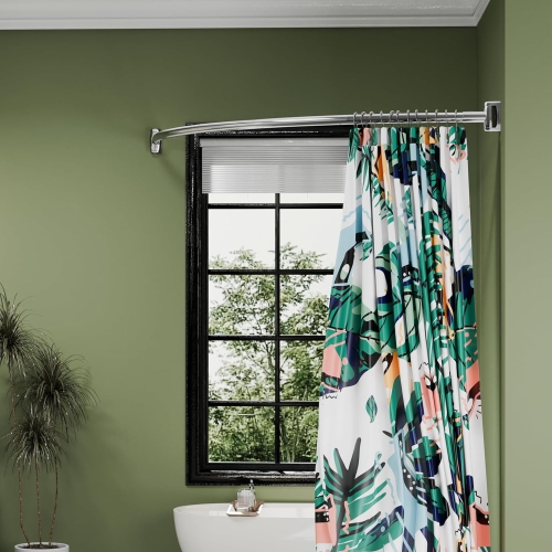 Tringle de rideau de douche incurvée 33-76&nbsp;pouces tringle de douche incurvée réglable, acier inoxydable, besoin de percer