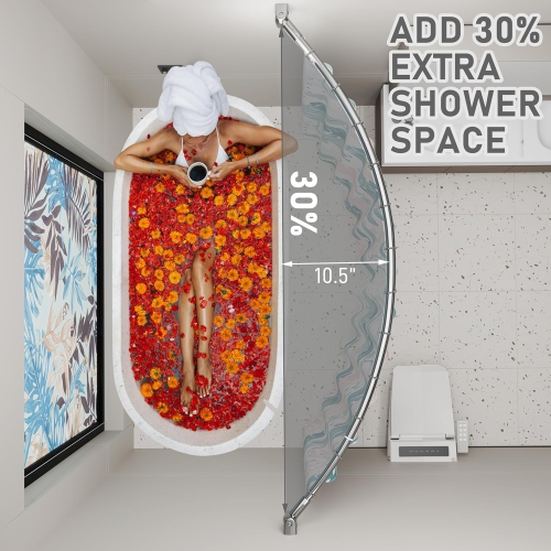 Tringle de rideau de douche incurvée 33-76&nbsp;pouces tringle de douche incurvée réglable, acier inoxydable, besoin de percer
